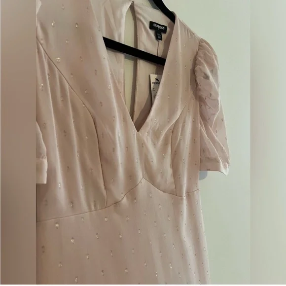 Express - Metallic Clip Dot Puff Sleeve Dress - Size XXS - Picture 4 of 12
